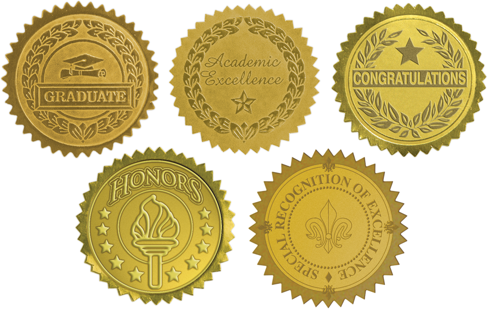 Gold Excellence 1 1/2 Inch Embossed Foil Seals