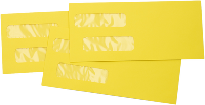 Citrus Yellow 32lb #10 Invoice Double Window (4 1/8 x 9 1/8) Envelopes with Peel & Seal
