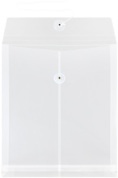 Clear Letter Open End Plastic Envelopes (9 3/4 x 11 3/4) with Button & String