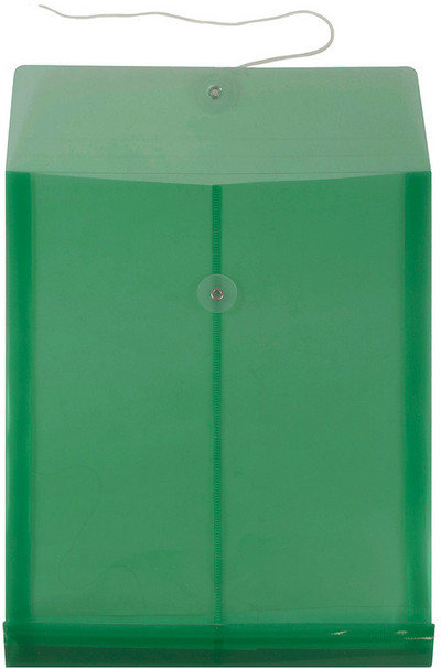 Green Letter Open End Plastic Envelopes (9 3/4 x 13) with Button & String