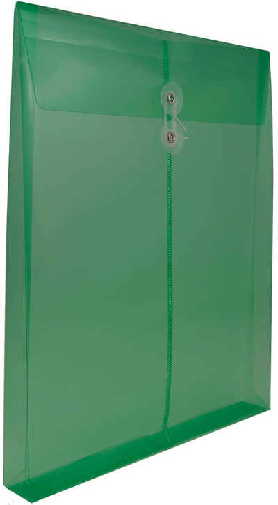 Green Letter Open End Plastic Envelopes (9 3/4 x 13) with Button & String