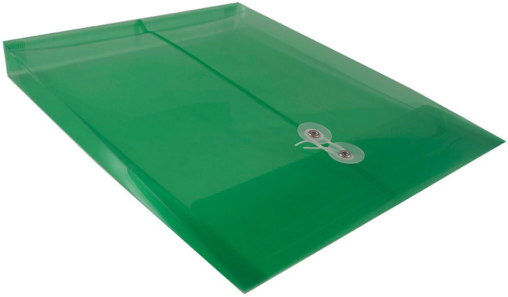Green Letter Open End Plastic Envelopes (9 3/4 x 13) with Button & String