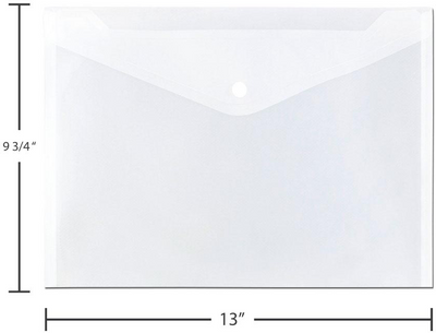 Clear Letter Booklet Plastic Envelopes (9 3/4 x 13) with Snap Closure