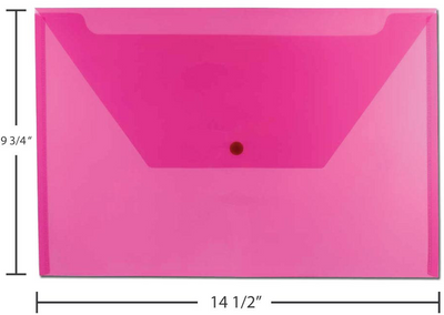 Assorted Legal Booklet Plastic Envelopes (9 3/4 x 14 1/2) with Snap Closure - 6 Pack