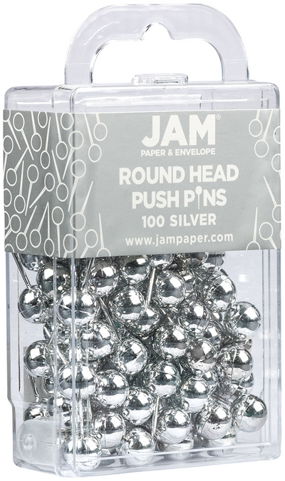 Silver Round Pushpins - 100 Pack