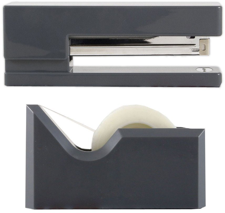 Gray Stapler and Dispenser Desk Set