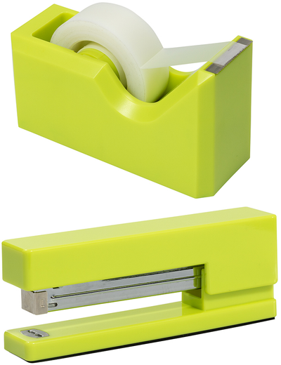 Stapler and Tape Dispenser Desk Set - Lime Green
