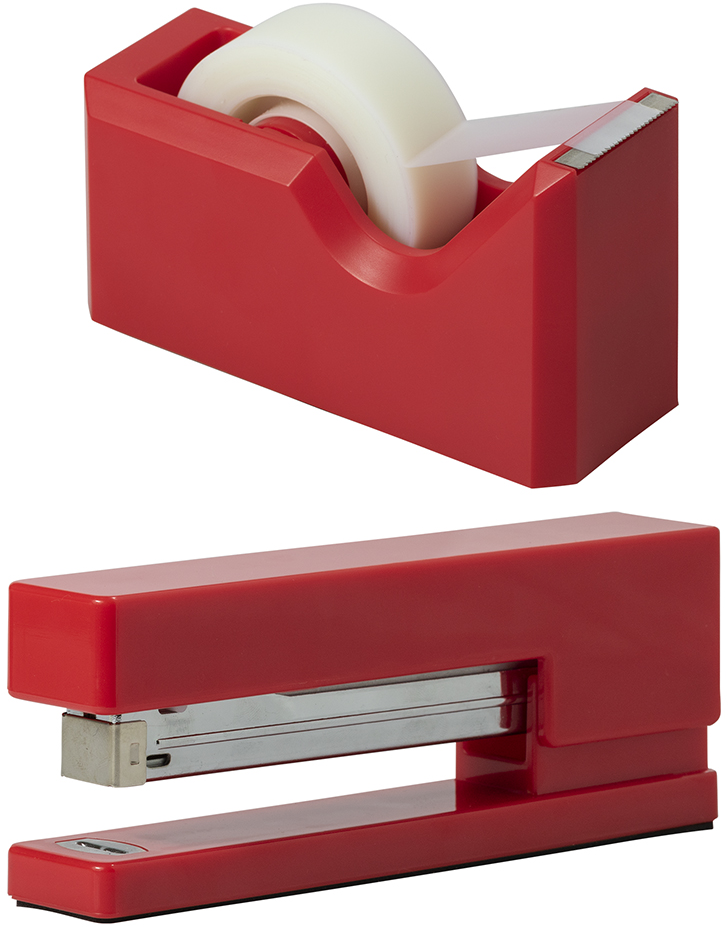 Stapler and Tape Dispenser Desk Set - Red