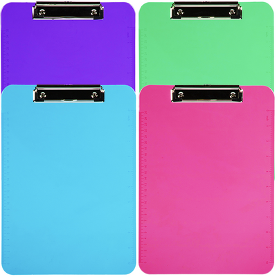 Assorted Fashion 9 x 13 Plastic Clipboards - 4 Pack