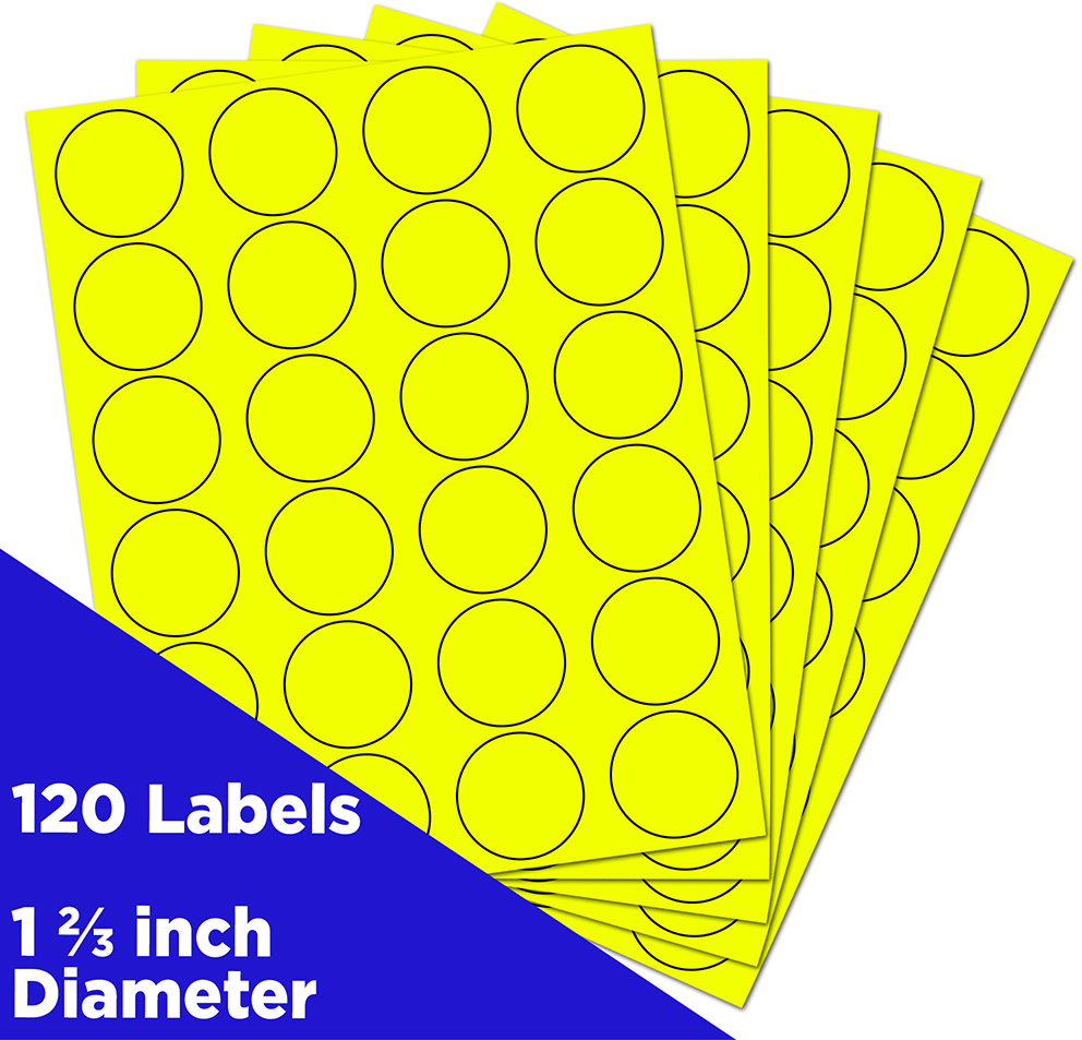 Neon Yellow Medium 1 2/3 Inch Round Labels
