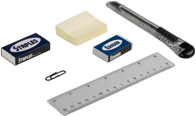 Blue Round Desk Organizer and Supplies Set (Organizer, Pens, Scissor, Highlighter, Box Cutter, Ruler, Eraser, Stapler, Staples, and Paper Clips)