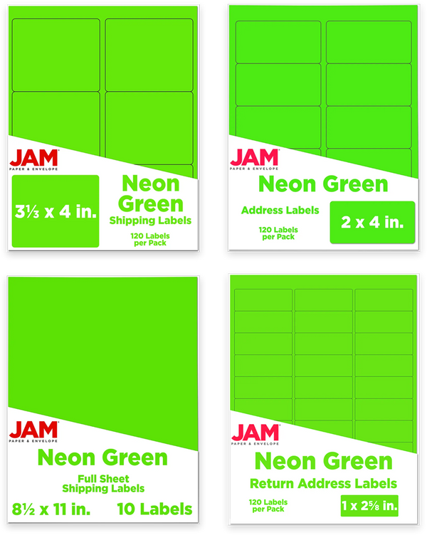 Envelopes.com Assorted Neon Green Rectangle Labels | 4-Pack