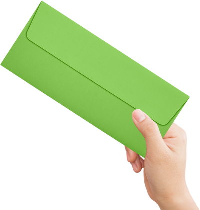 Lime Green 32lb #10 Square Flap Envelopes (4 1/8 x 9 1/2) with Peel & Seal