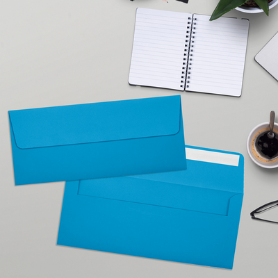 Pool Blue 32lb #10 Square Flap Envelopes (4 1/8 x 9 1/2) with Peel & Seal