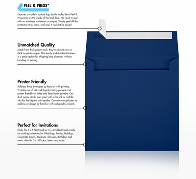 Navy Blue 32lb 5 1/4 x 5 1/4 Square Envelopes with Peel & Seal