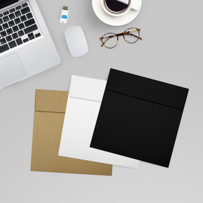 Smooth Midnight Black 32lb 6 1/4 x 6 1/4 Square Envelopes with Peel & Seal