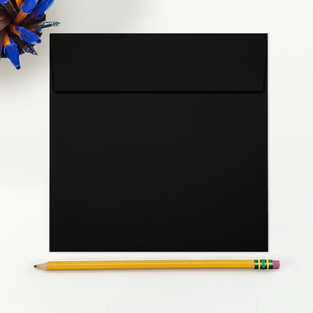 Smooth Midnight Black 32lb 6 1/4 x 6 1/4 Square Envelopes with Peel & Seal