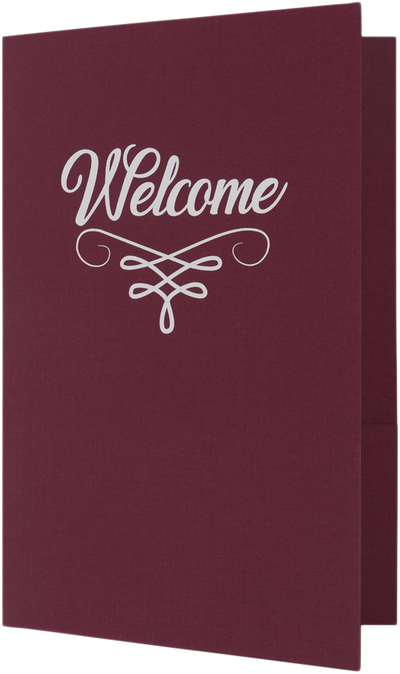 Burgundy Linen with Silver Foil 6 x 9 Welcome Folders