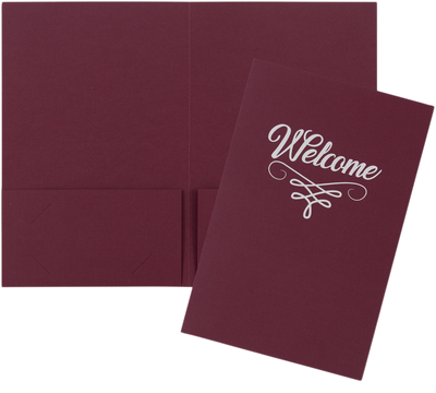 Burgundy Linen with Silver Foil 6 x 9 Welcome Folders