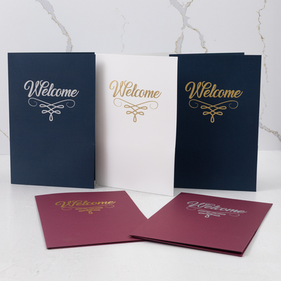 Burgundy Linen with Silver Foil 6 x 9 Welcome Folders