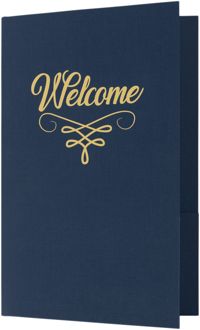 Nautical Navy Blue Linen with Gold Foil 6 x 9 Welcome Folders