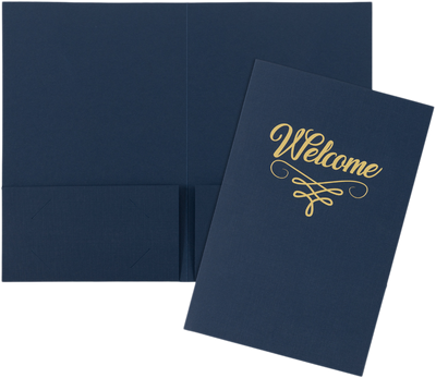 Nautical Navy Blue Linen with Gold Foil 6 x 9 Welcome Folders