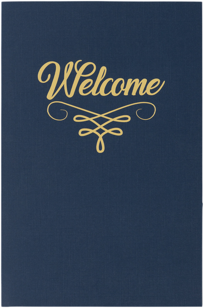 Nautical Navy Blue Linen with Gold Foil 6 x 9 Welcome Folders