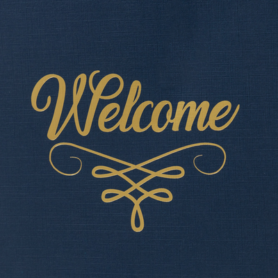 Nautical Navy Blue Linen with Gold Foil 6 x 9 Welcome Folders