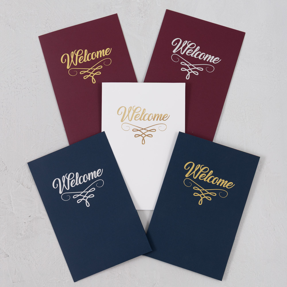 Nautical Navy Blue Linen with Gold Foil 6 x 9 Welcome Folders