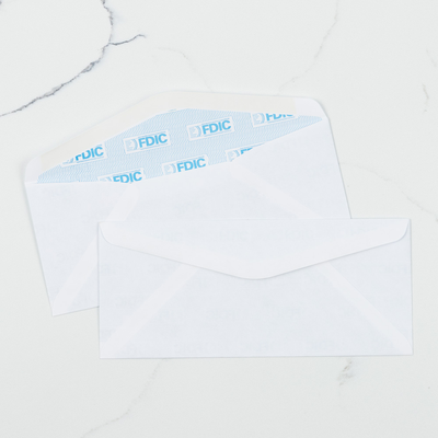 White with FDIC Security Tint 24lb #10 Regular Envelopes (4 1/8 x 9 1/2)